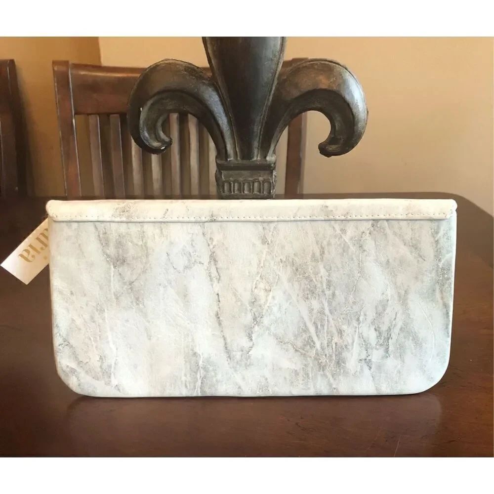 COASTAL ROAD -🎉HP🎉 Gray Marble Custom-Made Leather Zipper-Accent Envelope Clutch - Picture 4 of 15